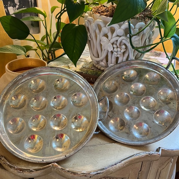 Pair of two silver vintage escargot platters. Made in France. Bongourmet - Picture 1 of 3